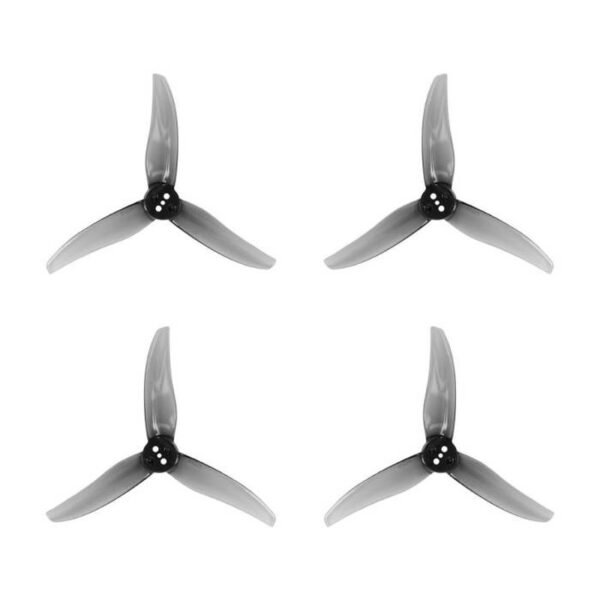 Four Clear Gray Gemfan 3525 Hurricane tri-blade propellers with 1.5mm T-mount hubs, 2 CW and 2 CCW