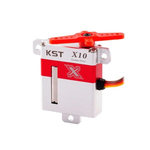 KST X10 V8.0 servo with a red plastic servo horn fitted