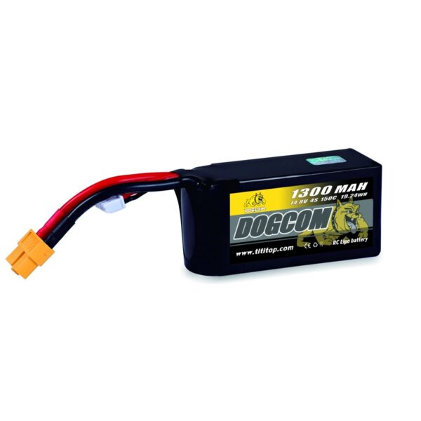 DOGCOM 1300mAh 4S 14.8V 150C LiPo battery with XT60 and balance connectors