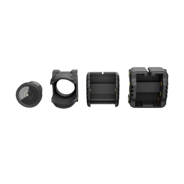 Flywoo O4 Wide lens, front housing and two camera mounting adapters shown separately