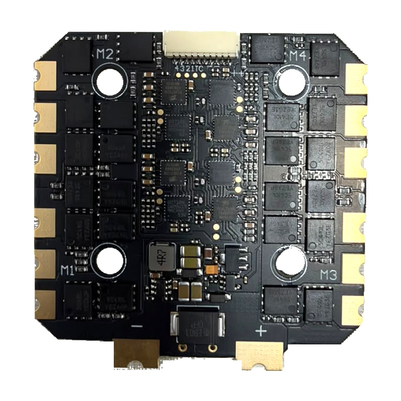 SPEDIX BLS 100A AM32 ESC — Connector Side SPEDIX BLS 100A AM32 4-in-1 ESC connector side on a white background