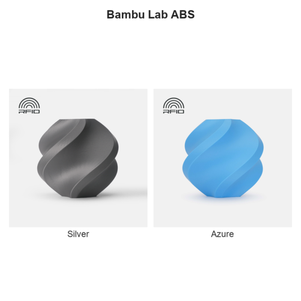Bambu Lab ABS colour collage: Silver, Azure.