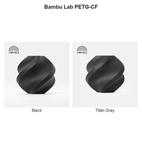Bambu Lab PETG-CF colour collage: Black and Titan Gray.