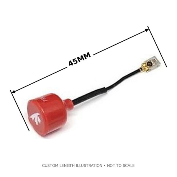 TRUERC SINGULARITY 5.8 RHCP U.FL LITE ANTENNA — 45 mm with matching dimension and end lines, illustrative configuration