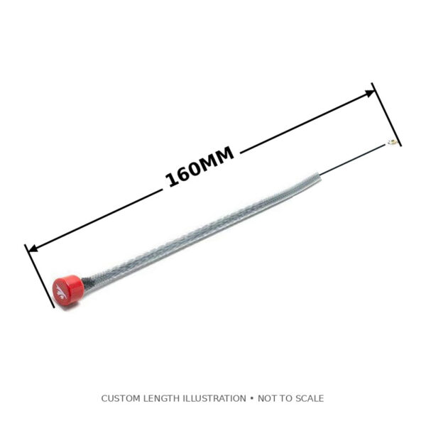 TRUERC SINGULARITY 5.8 RHCP U.FL WITH TUBE 160MM ANTENNA — 160 mm with matching dimension and end lines, illustrative configuration