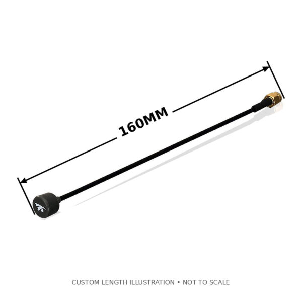 TRUERC SINGULARITY 5.8 LHCP RP-SMA ANTENNA — 160 mm with matching dimension and end lines, illustrative configuration